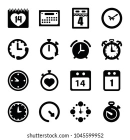 Deadline icons. set of 16 editable filled deadline icons such as stopwatch, 14 date, clock, 14 date calendar, wall clock, 1st day calendar