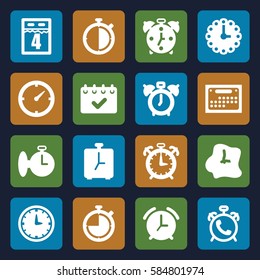deadline icons set. Set of 16 deadline filled icons such as alarm, clock, wall clock, calendar, 4th date calendar, stopwatch