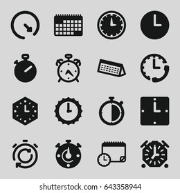 Deadline icons set. set of 16 deadline filled icons such as alarm, wall clock, sundial, calendar, calendar with clock