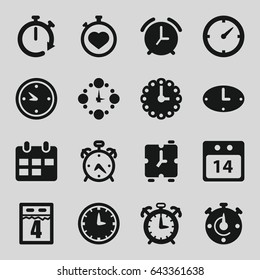Deadline icons set. set of 16 deadline filled icons such as alarm, stopwatch, clock, 14 date calendar, wall clock, calendar