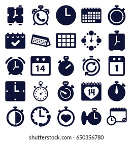 Deadline icons set. set of 25 deadline filled icons such as alarm, stopwatch, 14 date, 14 date calendar, wall clock