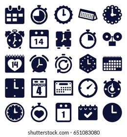 Deadline icons set. set of 25 deadline filled icons such as stopwatch, 14 date, 14 date calendar, clock, wall clock, sundial, 1st day calendar