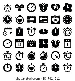 Deadline icons. set of 36 editable filled deadline icons such as alarm, stopwatch, 14 date, clock, 14 date calendar, wall clock, sundial