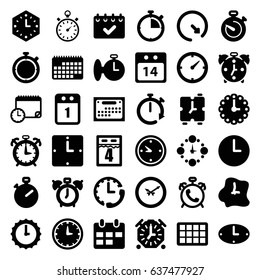 Deadline icons set. set of 36 deadline filled icons such as alarm, clock, 14 date calendar, stopwatch, wall clock, sundial