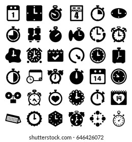 Deadline icons set. set of 36 deadline filled icons such as alarm, stopwatch, 14 date, clock, 14 date calendar, wall clock, sundial