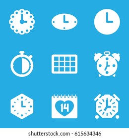 Deadline icons set. set of 9 deadline filled icons such as 14 date, wall clock, calendar, alarm