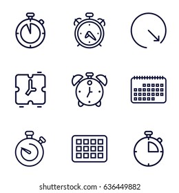 Deadline icons set. set of 9 deadline outline icons such as alarm, stopwatch, wall clock