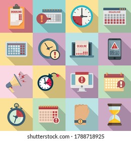 Deadline icons set. Flat set of deadline vector icons for web design