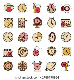 Deadline icons set. Outline set of deadline vector icons thin line color flat on white