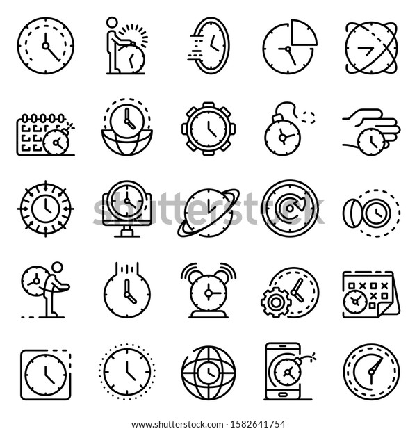Deadline icons set. Outline\
set of deadline vector icons for web design isolated on white\
background