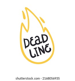 Deadline-Inschrift im Feuer. Vektorbild im Cartoon-Stil.