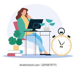 Deadline job time freelance home work concept. Vector graphic design illustration