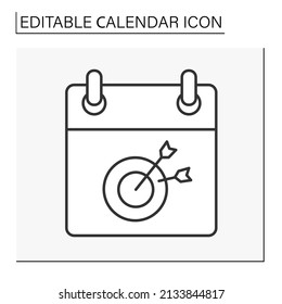  Deadline line icon.Hit the bulls-eye. Reach the goal. Calendar concept. Isolated vector illustration. Editable stroke