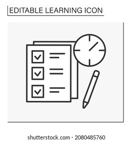  Deadline line icon. Complete tasks at right time. Test. Homework. Skills are improving. Learning concept. Isolated vector illustration. Editable stroke