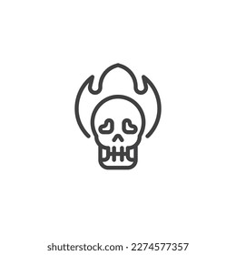 Zeilensymbol. lineares Stilzeichen für mobiles Konzept und Webdesign. Brennende menschliche Schädel Umriss Vektorsymbol. Symbol, Logo-Abbildung. Vektorgrafik