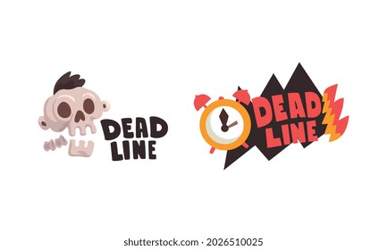 Deadline Logo Set, Time Management, Fast Time Business Badges, Labels Cartoon Vector Illustration