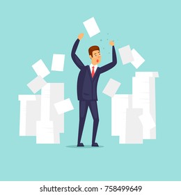 Deadline, the man is panicking. Flat design vector illustration.