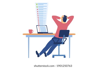 Deadline missing and bad time management concept. Tired, stressed man grabbing his head looking at computer monitor with to do list on screen. Flat vector illustration isolated on white background