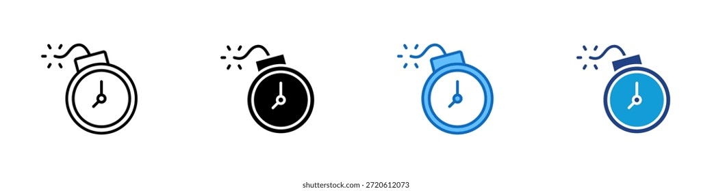Vector de diseño de íconos de estilo múltiple: reloj dentro de una bomba que representa la urgencia, el horario fijo, la presión de último minuto o la proximidad de la fecha de vencimiento