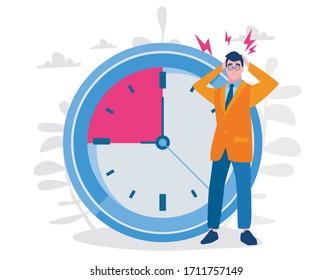 Deadline, No Time, Stress Man At Work. Vector Illustration For Web Banner, Infographics, Mobile. 