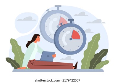 Deadline. Office character with a lot of work and busy lifestyle. Idea of many work and few time. Employee stressed out of business problems. Flat vector illustration