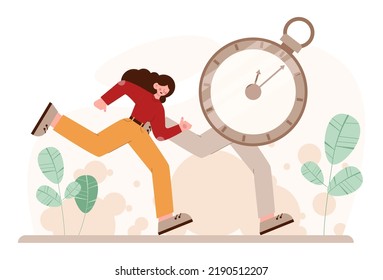 Deadline. Office character with a lot of work and busy lifestyle. Idea of many work and few time. Employee stressed out of business problems. Flat vector illustration
