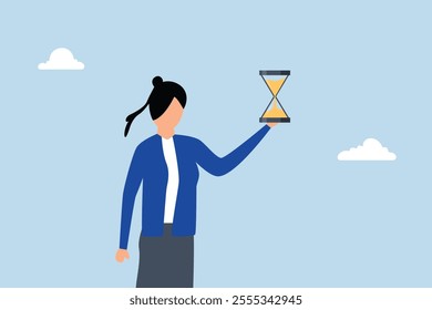 Deadline on business project, businesswoman manager grasping an hourglass as timer or countdown device. 