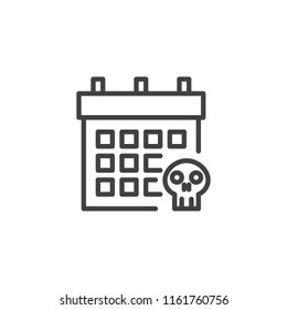 Deadline outline icon. linear style sign for mobile concept and web design. Calendar and skull simple line vector icon. Symbol, logo illustration. Pixel perfect vector graphics