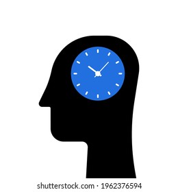 deadline or punctuality icon like head with clock. flat simple trend modern mental priorities logotype graphic art design isolated on white. concept of human bior or circadian hythm or chronobiology