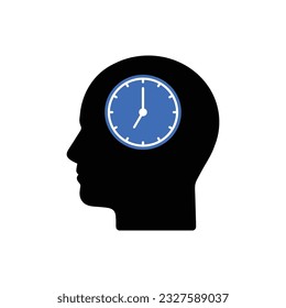 deadline or punctuality icon like head with clock. flat simple trend modern mental priorities logotype graphic art design isolated on white. concept of human bior or circadian hythm or chronobiology