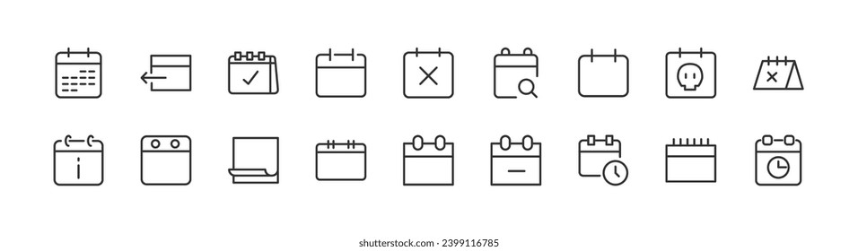 deadline related line icons. Vector linear object set. 24x24 Pixel Perfect with editable stroke