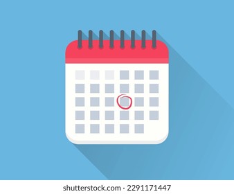 Deadline reminder calendar with long shadow in a flat design