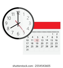 Deadline reminder. Calendar and watch vector icon. Last date, time appointment 