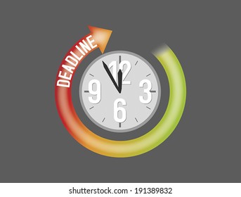 Deadline sign with clock showing five minutes to twelve