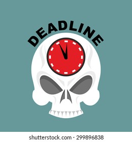 Deadline. Skull with a clock. Not enough time. Vector illustration