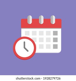 Deadline symbol. Calendar and time icon on flat style. Vector illustration