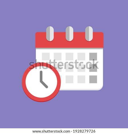Deadline symbol. Calendar and time icon on flat style. Vector illustration