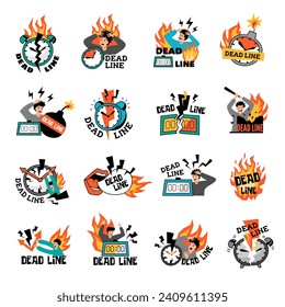 Deadline symbols. Logo or badges business busy deadline time recent vector templates set