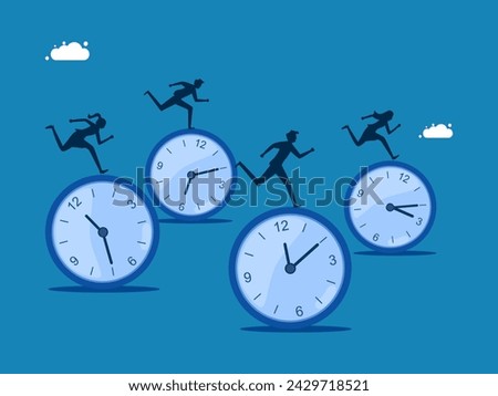 Deadline, team performance. Businessman racing on a time clock 