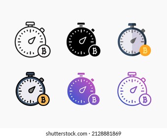 Deadline time bitcoin icon set with line, outline, flat, filled, glyph, color, gradient. Editable stroke and pixel perfect. Can be used for digital product, presentation, print design and more.
