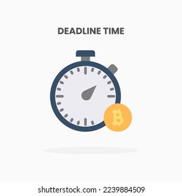 Bitcoin de tiempo límite con icono de cronómetro plano. Ilustración vectorial sobre fondo blanco. Se puede usar para web, app, producto digital, presentación, interfaz de usuario y muchos más.