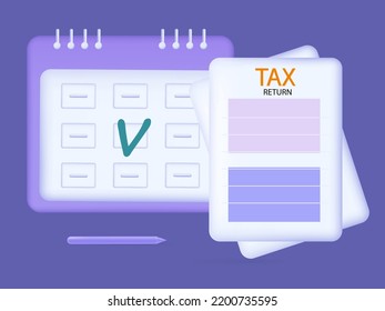 Deadline, Time To Complete The Tax Return 3d. Calendar With Final Annual Report Or Financial Document. Savings, Profit, Income. Filling Out Information On Time. Vector Banner, Accounting Audit Concept