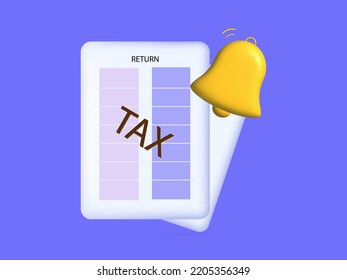 Deadline, Time To Complete The Tax Return 3d. Bell, Final Annual Report Or Financial Document. Savings, Profit, Income. Filling Out Information On Time. Vector Banner, Accounting Audit Concept 3d.