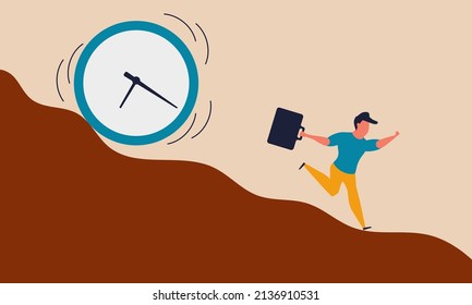 Deadline time and late work. Busy clock pressure countdown and lack efficiency watch vector illustration concept. Urgency past job and running to office. Management schedule and terminally awake