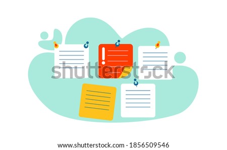 Deadline and time management business concept vector. To do cards attached to wall board using pins, cartoon illustration isolated on white background