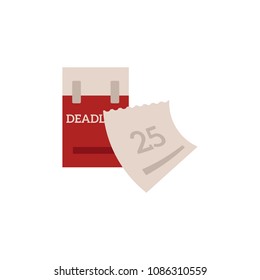 Deadline and time management concept with tear-off calendar and next date marked in red isolated on white background. Flat vector illustration of planning and schedule theme.