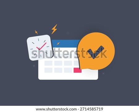 Deadline time management - task scheduling productivity. Planning efficiency calendar with reminder alarm clock. Deadline management tool project workflow tracking meeting goals. Vector illustration