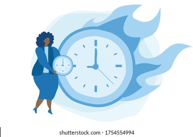 Plazo , tiempo en llamas, reloj en llamas, ilustración vectorial para banner web, infografía, móvil. 