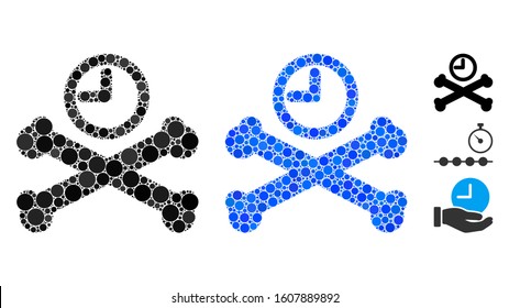 Deadline timer composition of circle elements in different sizes and color tinges, based on deadline timer icon. Vector circle elements are organized into blue composition.