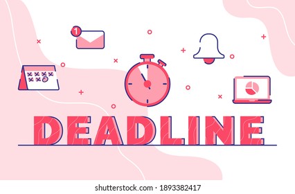 tipografía de fecha límite fondo de arte de palabra fondo de icono calendario de correo electrónico cronómetro portátil de campanilla con estilo de contorno